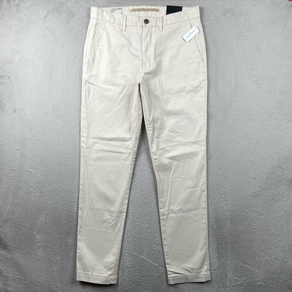 New Banana Republic Lived-In Chino Pants Men 32x32 Cream Slim Fit Tapered Leg